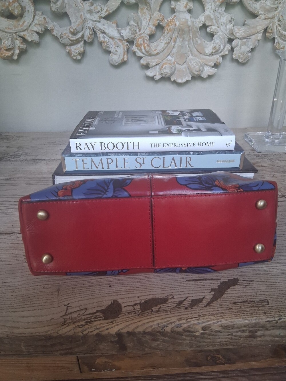 Patricua Nash Red Blue Leather Zelia Framed Clutch With brushed brass Handle Bag - Picture 7 of 9